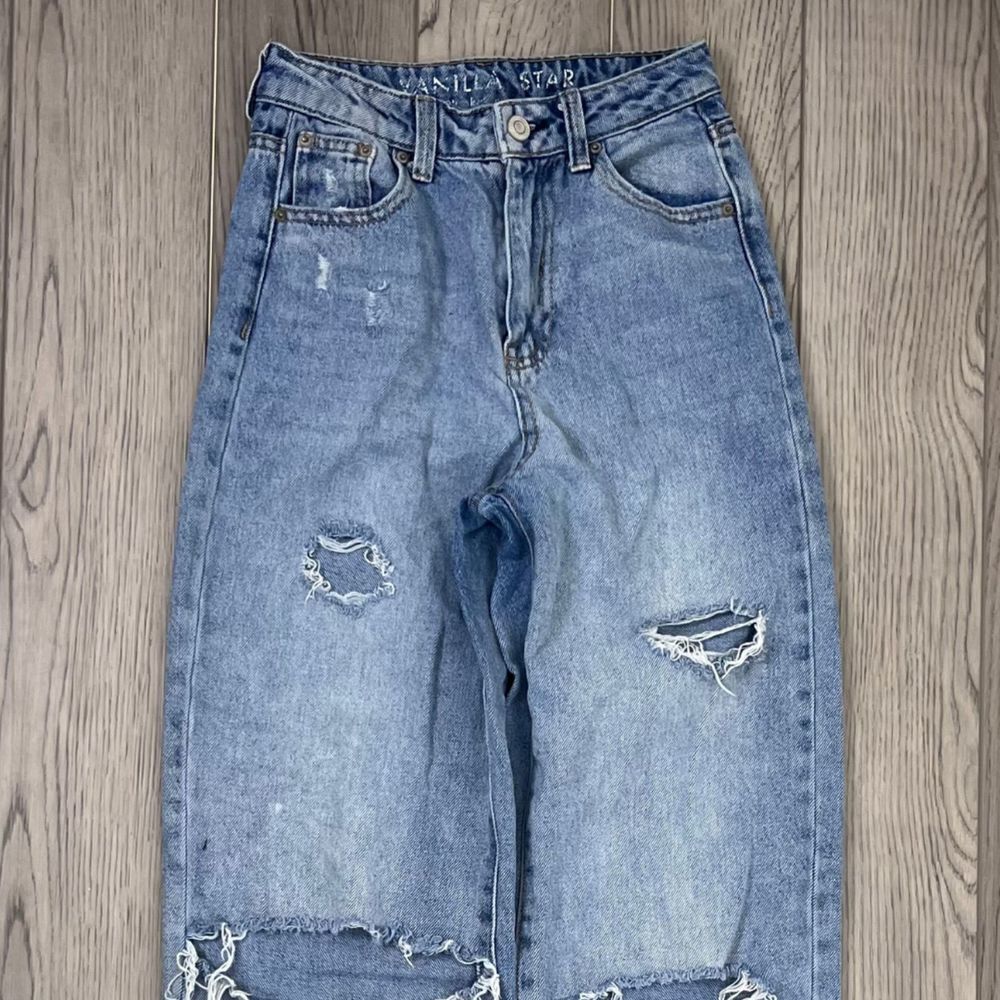 Vanilla Star Size 0 Distressed High Rise Denim Straight Leg Mom Vintage Jeans - Picture 7 of 9